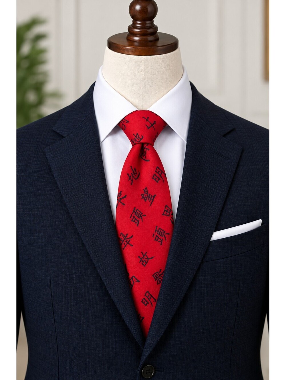 Munsingwear Classic Red Silk Tie with Black Chinese Characters